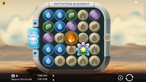 Rotating Element base game screenshot showing reels and features