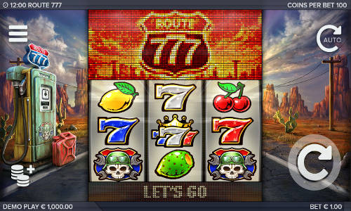 Route 777 base game screenshot showing reels and features