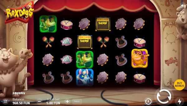 RoxDogs base game screenshot showing reels and features
