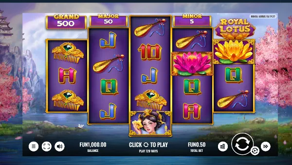 Royal Lotus base game screenshot showing reels and features
