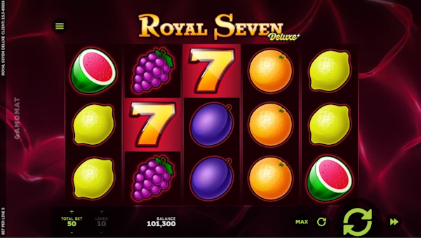 Royal Seven Deluxe base game screenshot showing reels and features