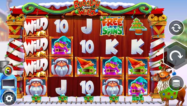 Rudolph Gone Wild base game screenshot showing reels and features