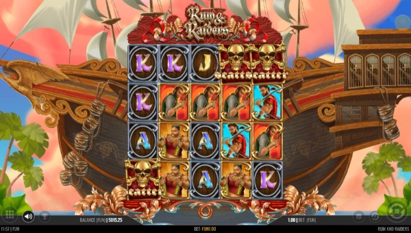 Rum and Raiders base game screenshot showing reels and features