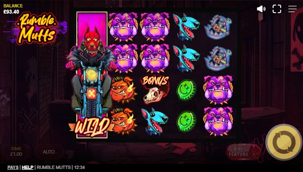 Rumble Mutts base game screenshot showing reels and features