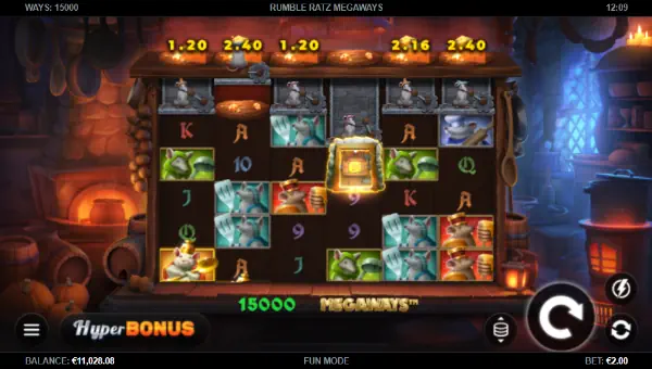 Rumble Ratz Megaways base game screenshot showing reels and features