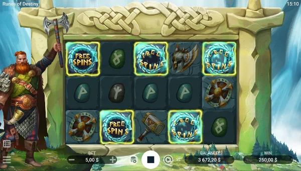 Runes Of Destiny base game screenshot showing reels and features