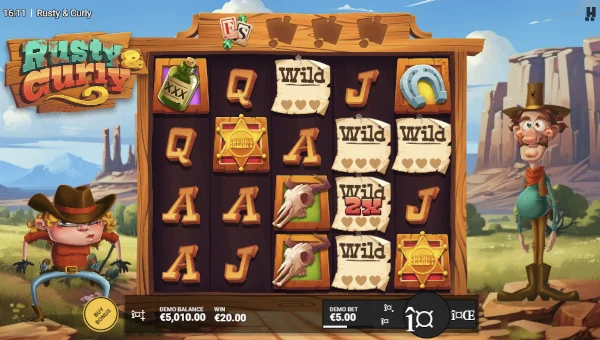 Rusty and Curly base game screenshot showing reels and features