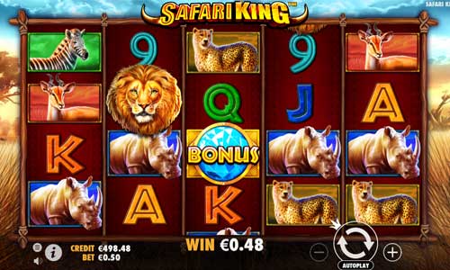 Safari King base game screenshot showing reels and features