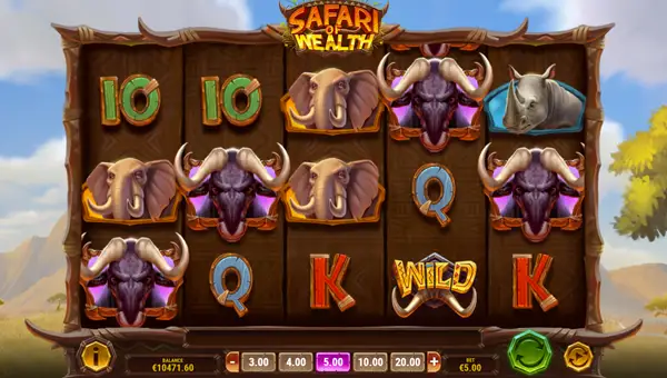 Safari of Wealth base game screenshot showing reels and features
