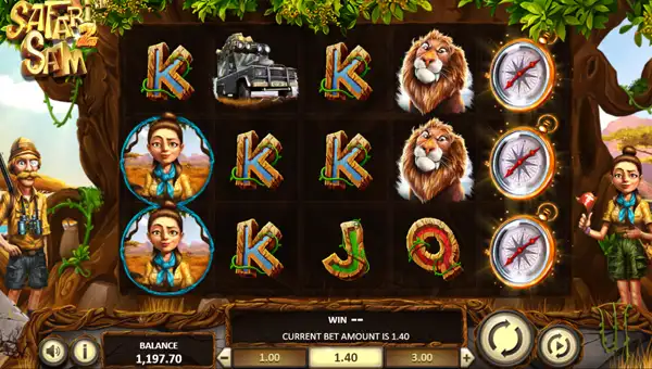 Safari Sam 2 base game screenshot showing reels and features