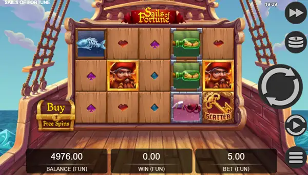Sails of Fortune base game screenshot showing reels and features