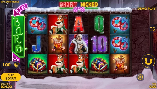 Saint Nicked base game screenshot showing reels and features
