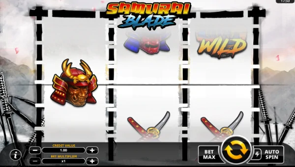 Samurai Blade base game screenshot showing reels and features