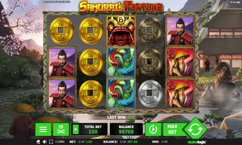 Samurais Fortune base game screenshot showing reels and features