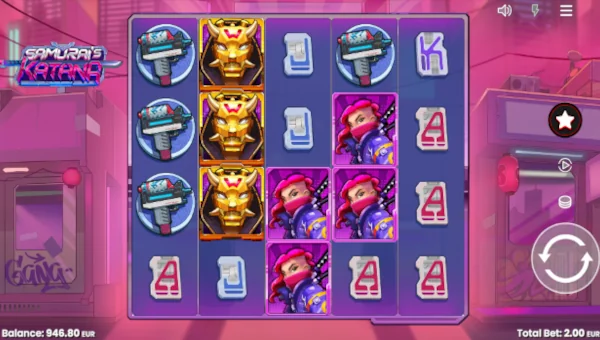 Samurais Katana base game screenshot showing reels and features