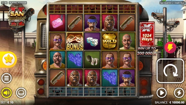 San Quentin 2 Death Row base game screenshot showing reels and features