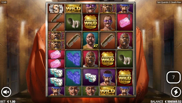 Screenshot of San Quentin 2 Death Row slot demo showing reels and bonus game features