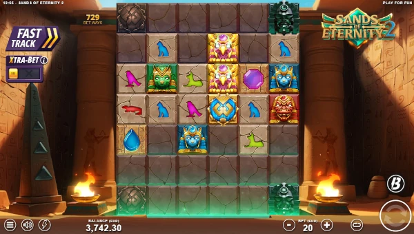 Sands of Eternity 2 base game screenshot showing reels and features