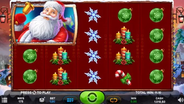 Santa Goes Wild base game screenshot showing reels and features