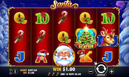 Santa base game screenshot showing reels and features