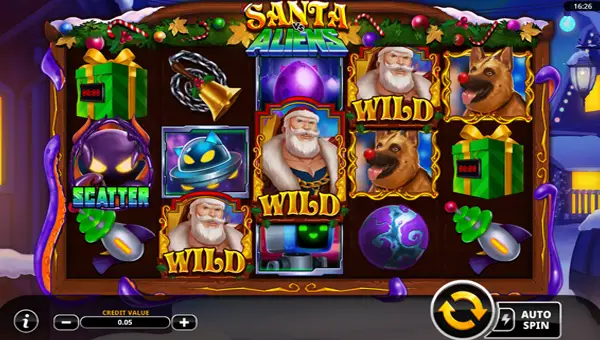 Santa vs Aliens base game screenshot showing reels and features