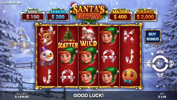 Santas Fortune base game screenshot showing reels and features
