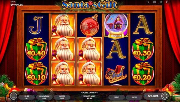 Santas Gift base game screenshot showing reels and features