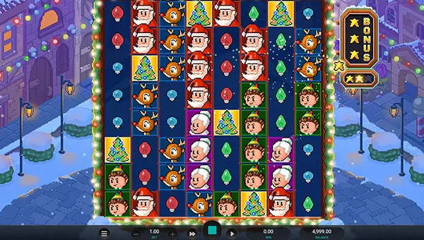 Santas Stack Dream Drop base game screenshot showing reels and features