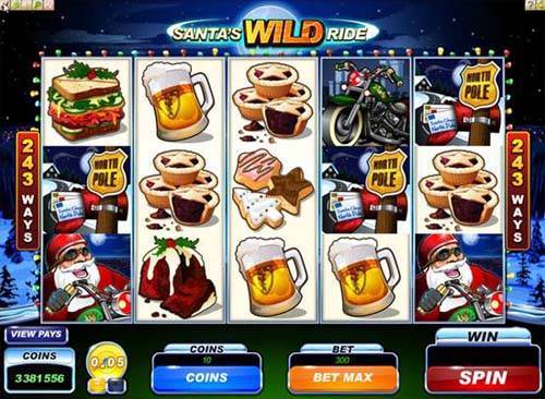 Santas Wild Ride base game screenshot showing reels and features