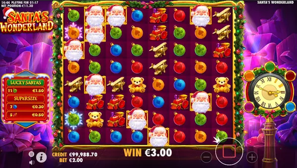 Santas Wonderland base game screenshot showing reels and features