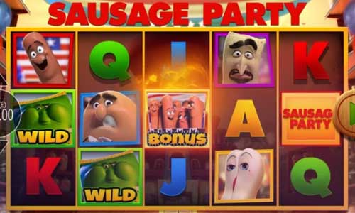 Sausage Party base game screenshot showing reels and features