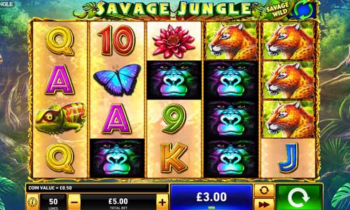 Savage Jungle base game screenshot showing reels and features