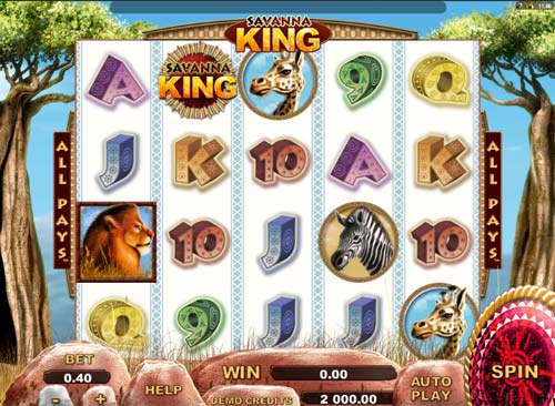 Savanna King Slot Base Game Savanna King base game screenshot showing reels and features