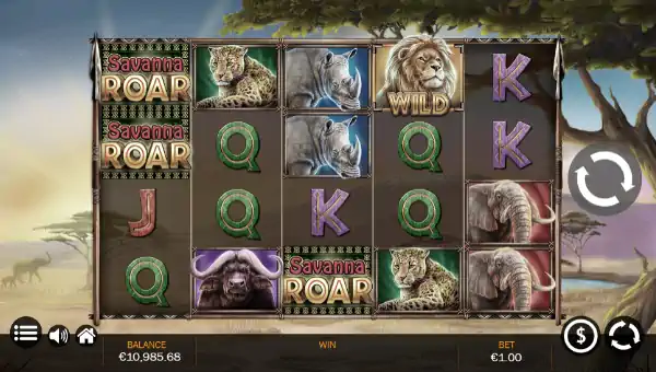 Savanna Roar base game screenshot showing reels and features