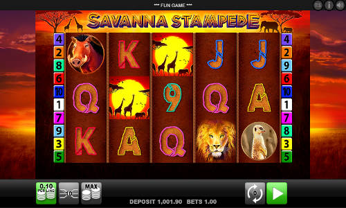Savanna Stampede base game screenshot showing reels and features