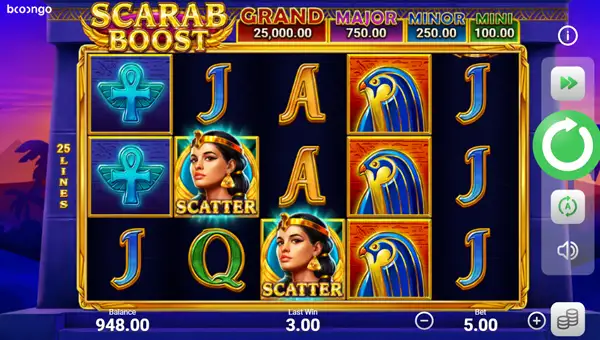 Scarab Boost base game screenshot showing reels and features