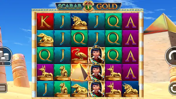 Scarab Gold base game screenshot showing reels and features
