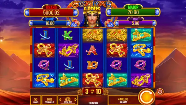 Scarab Link base game screenshot showing reels and features