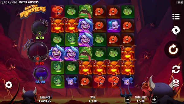 Scatter Monsters base game screenshot showing reels and features