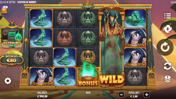 Scepter of Anubis base game screenshot showing reels and features