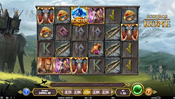 Scourge of Rome base game screenshot showing reels and features