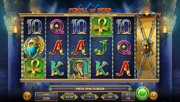 Scroll of Dead base game screenshot showing reels and features