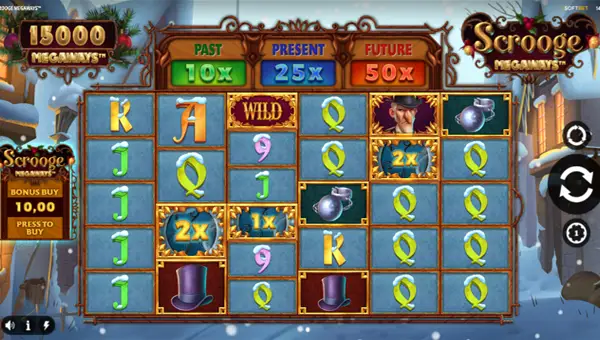 Scrooge Megaways base game screenshot showing reels and features