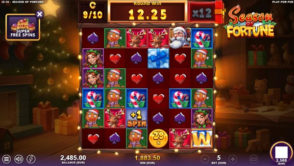 Screenshot of Season of Fortune slot demo showing reels and bonus game features