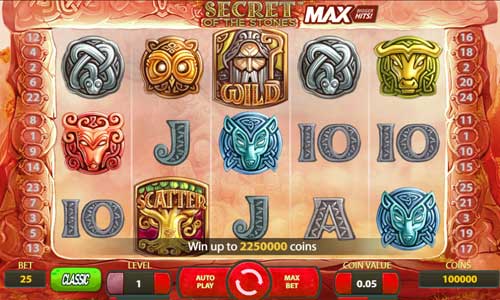 Secret of the Stones MAX base game screenshot showing reels and features