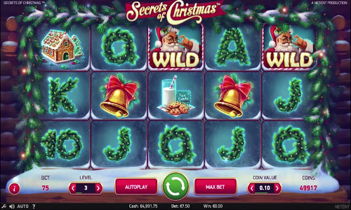 Secrets of Christmas base game screenshot showing reels and features