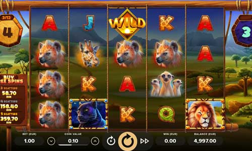 Serengeti Kings base game screenshot showing reels and features