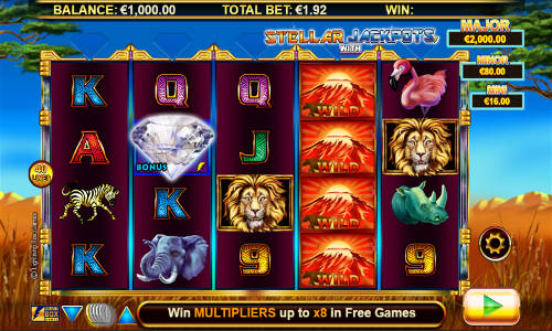 Serengeti Lions base game screenshot showing reels and features