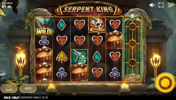 Serpent King base game screenshot showing reels and features