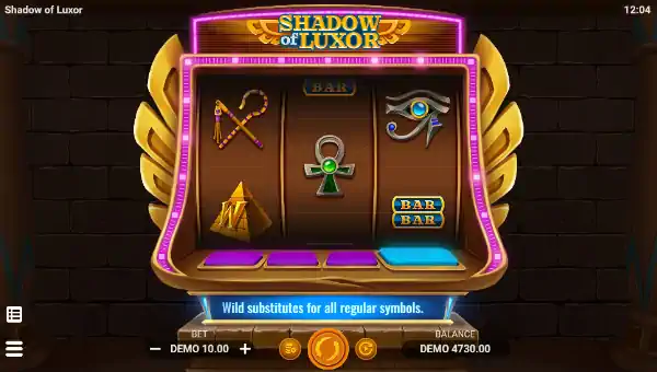 Shadow of Luxor base game screenshot showing reels and features